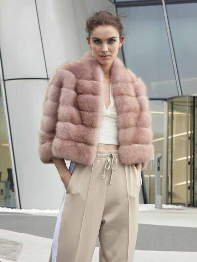 Розовый соболь короткий полушубок
